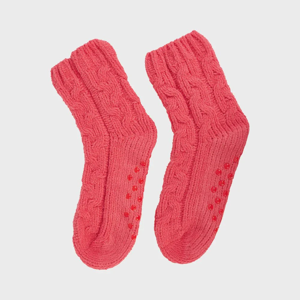 Chenille Room Socks - Cable Knit - Melon
