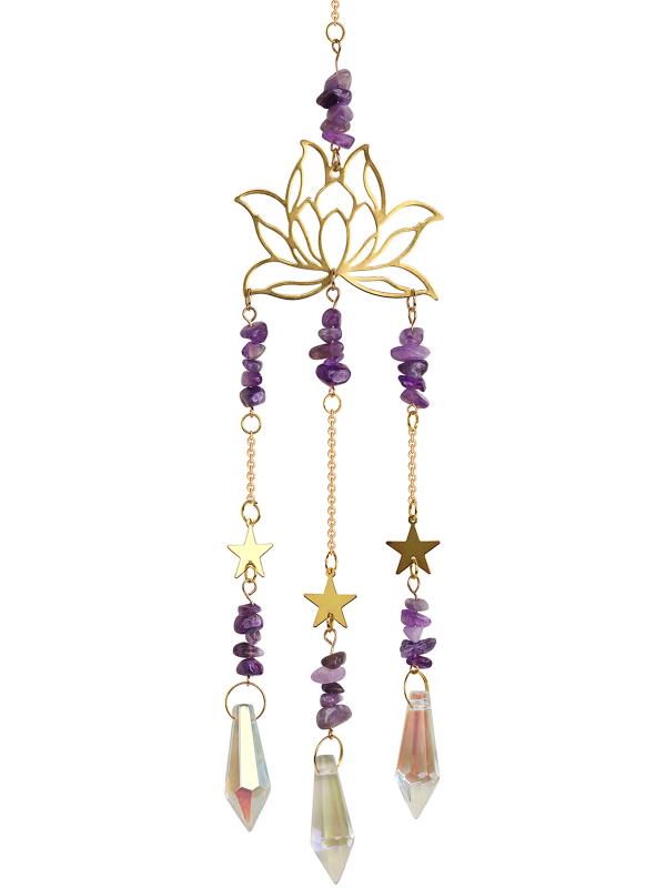 40cm Amethyst Lotus Crystal Suncatcher