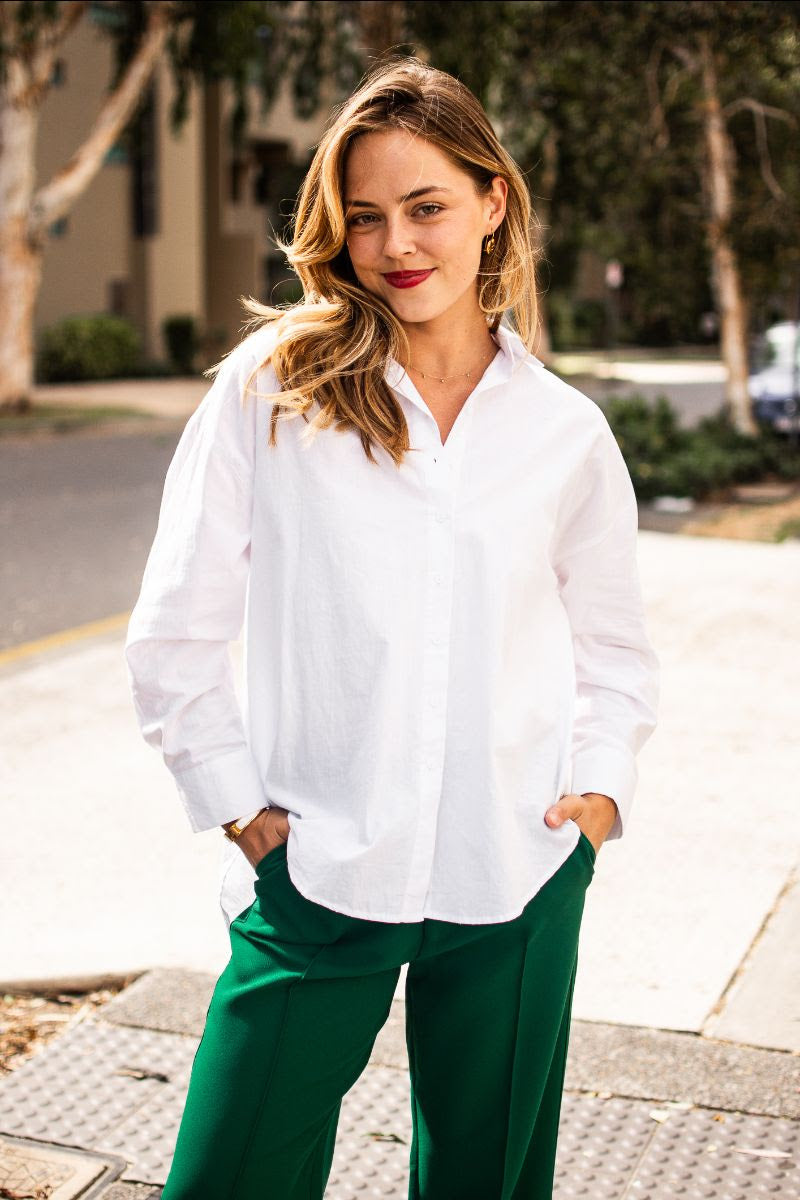 White Cotton loose fit shirt- white