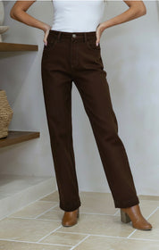Stretch straight leg jeans- chocolate