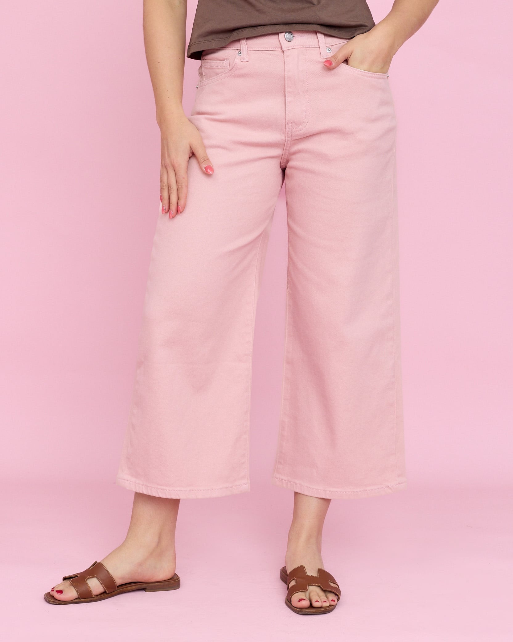 Dusty pink cotton crop pants