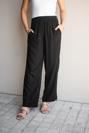 Linen blend relaxed pants- Black