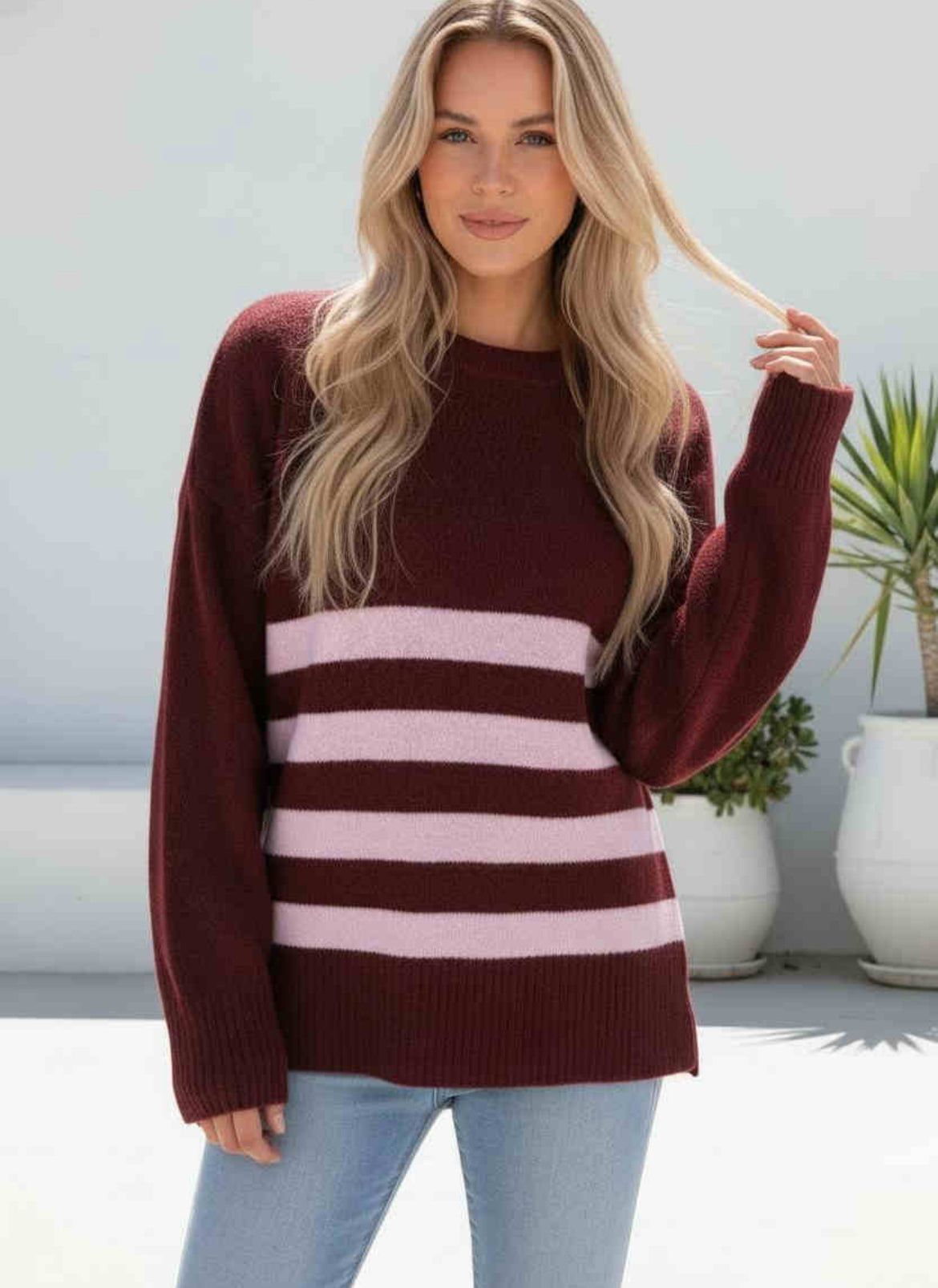 Burgundy / Pink Knit