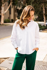 White Cotton loose fit shirt- white