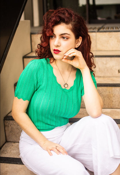 Scallop edge crochet knot top