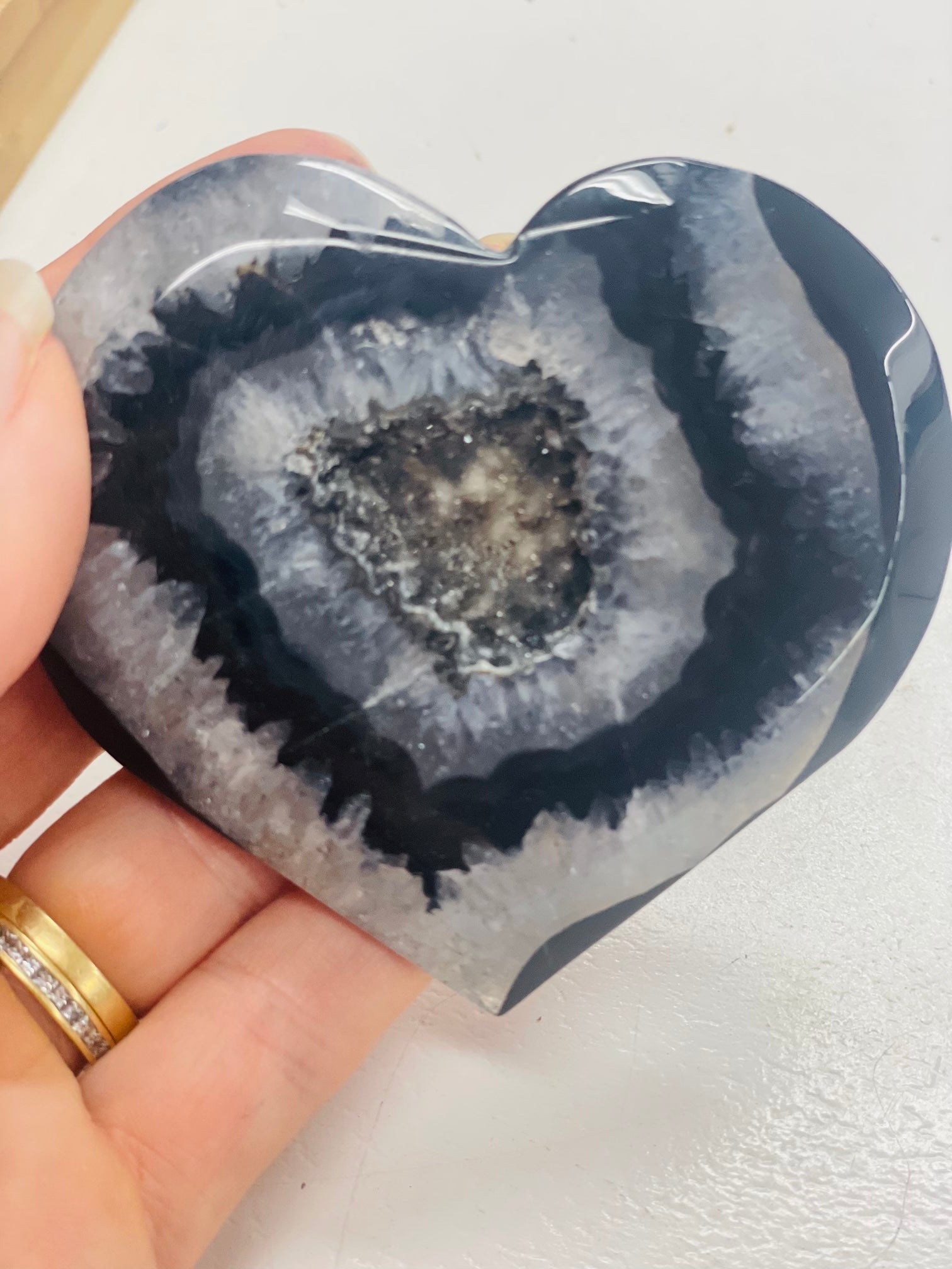 Black agate druzy heart