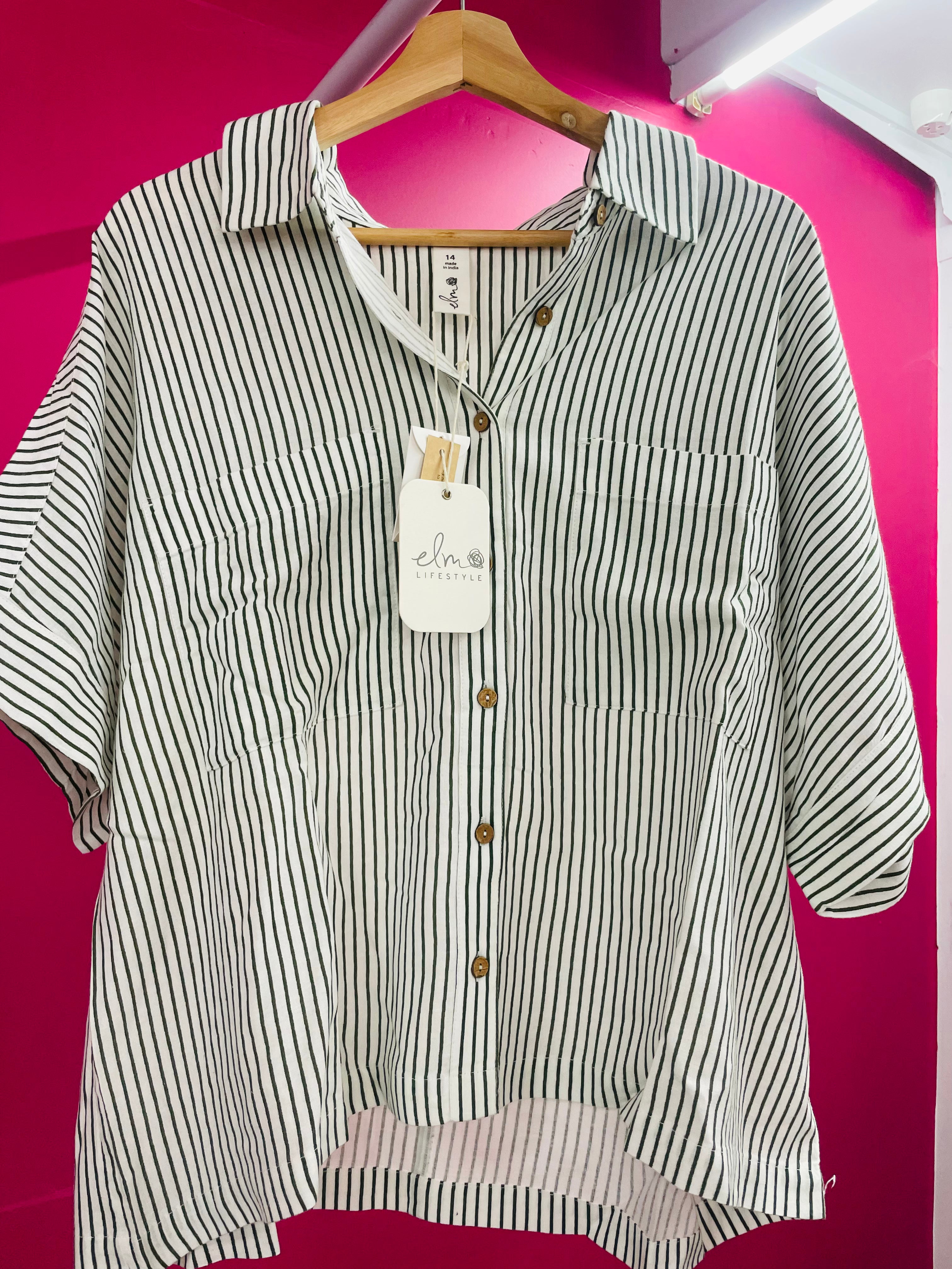 Elm| Basil stripe Ruth shirt