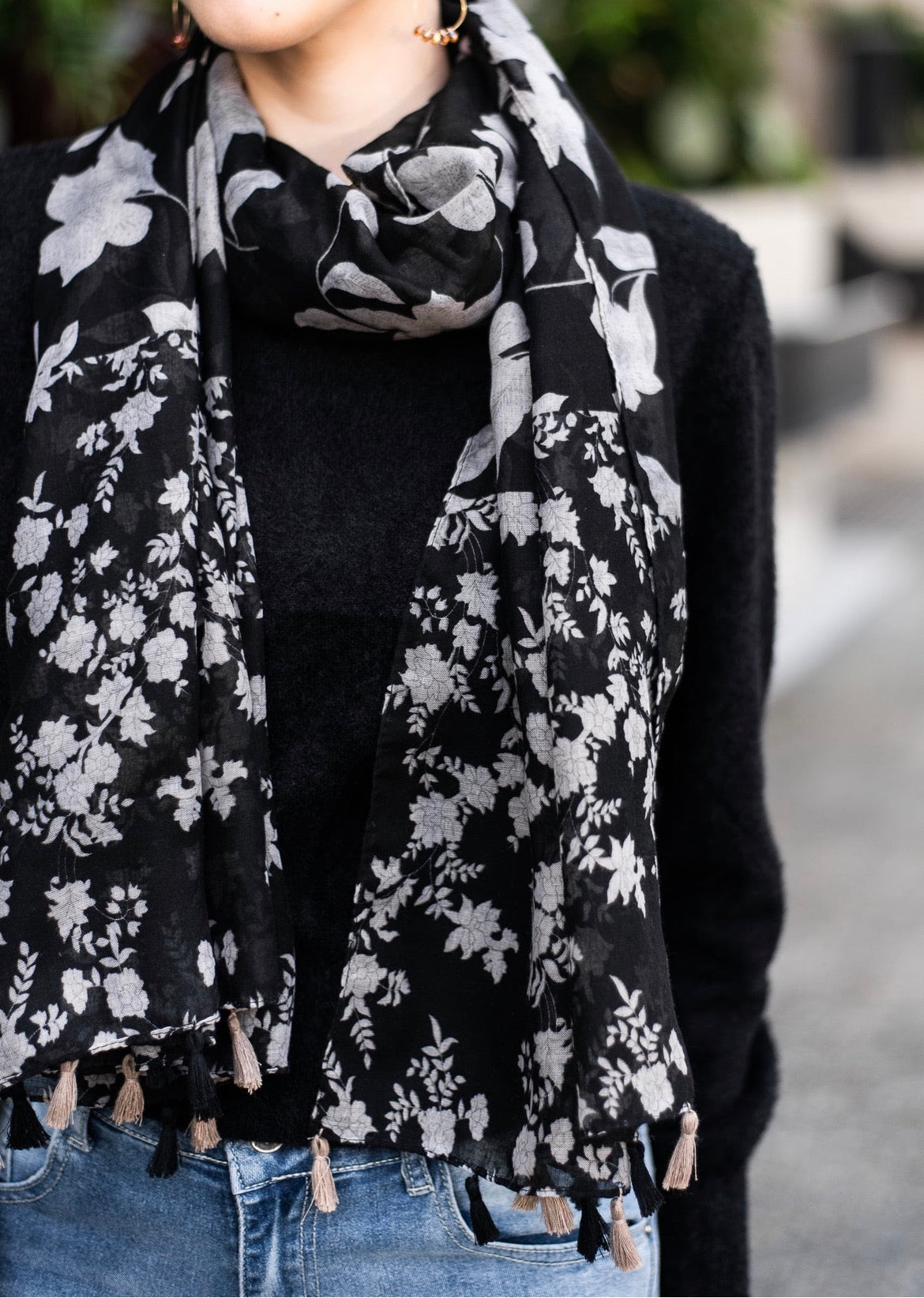 Floral tassel scarf
