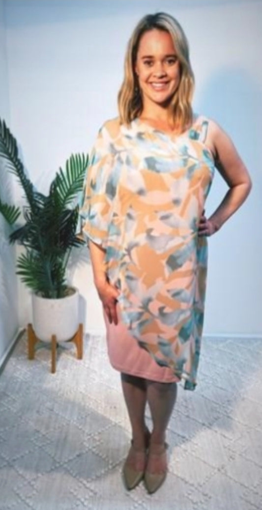 Sky pink chiffon overlay dress