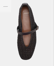 CAGE ESPRESSO RAFFIA BALLET FLATS