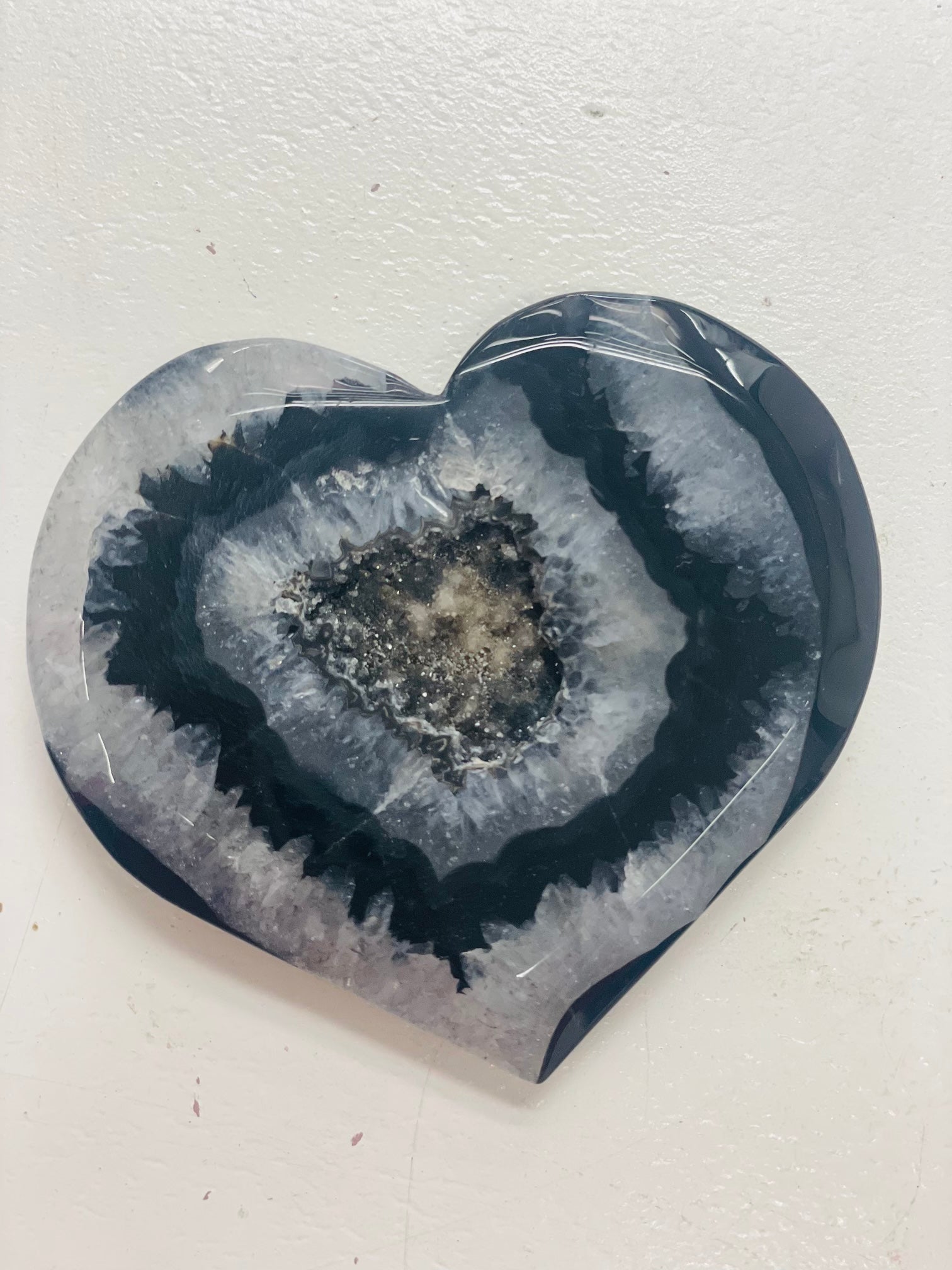 Black agate druzy heart