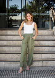 Linen blend relaxed pant- khaki