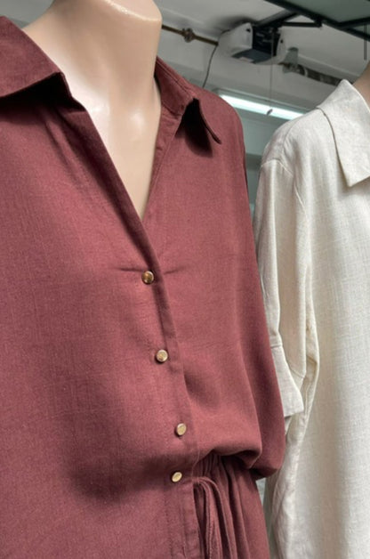 Chocolate gold button shirt/short set