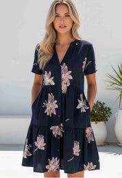 Tilly blue/pink embroided dress