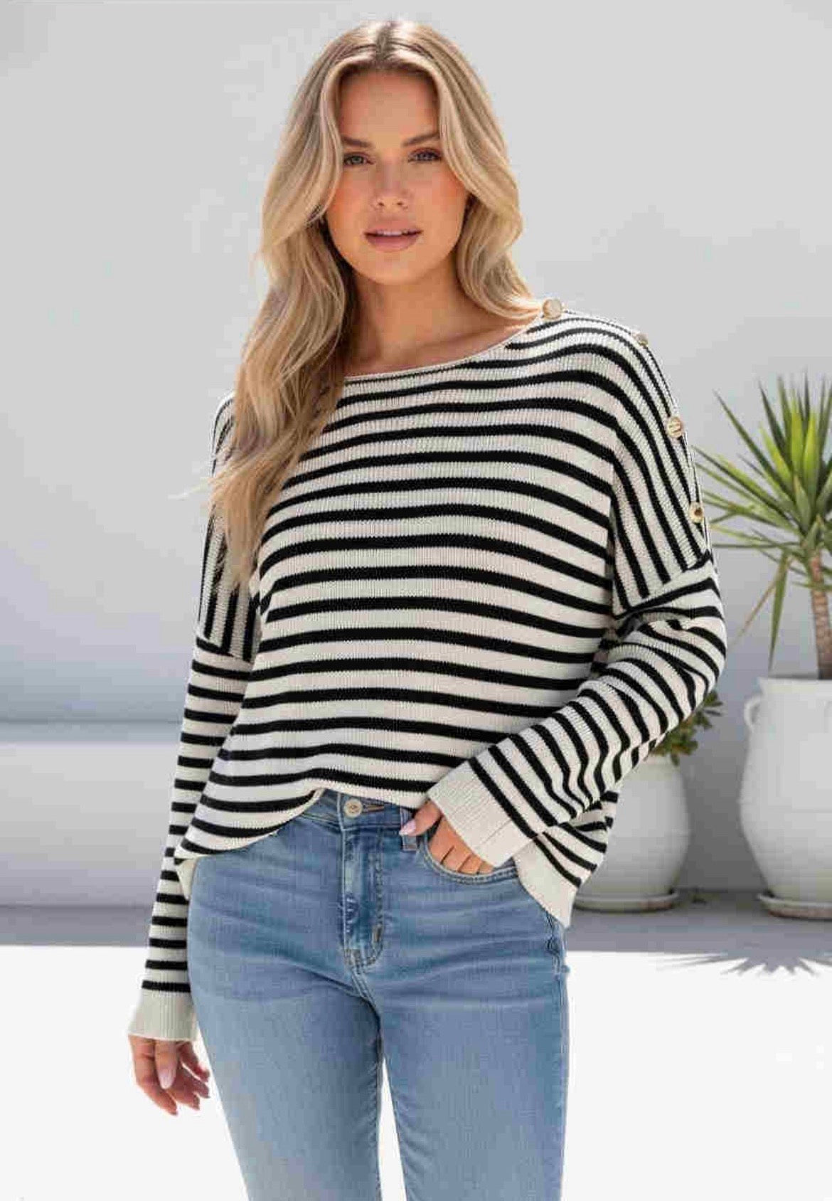 Black and white stripe knit