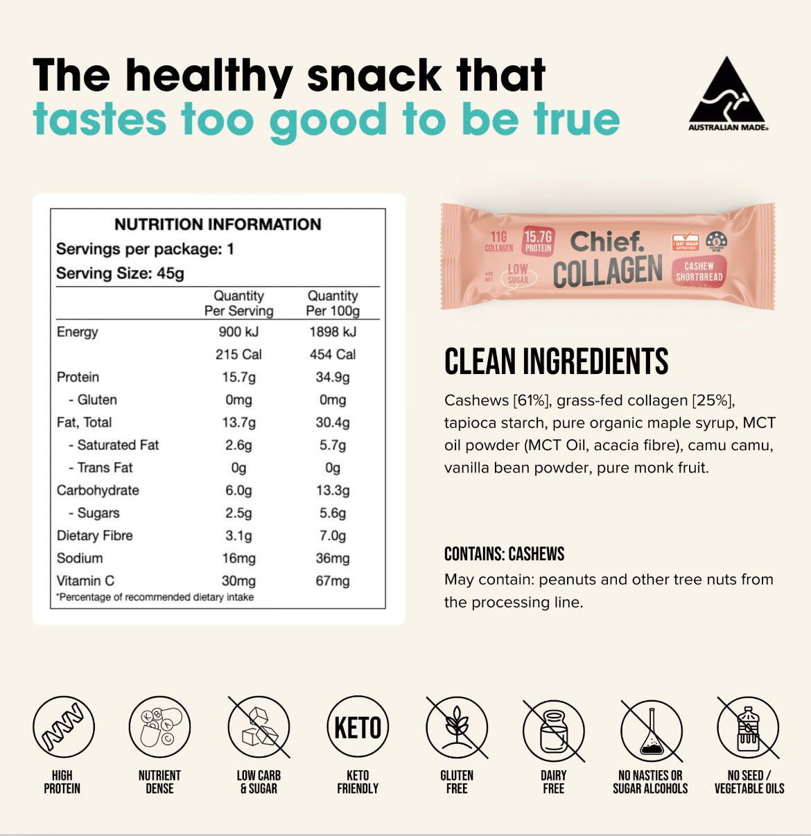 Chief nutrition | Collagen Protein Bar - Cashew Shortbread