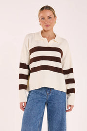 Feather & Noise | Magnolia Knit - Cream Chocolate Stripe