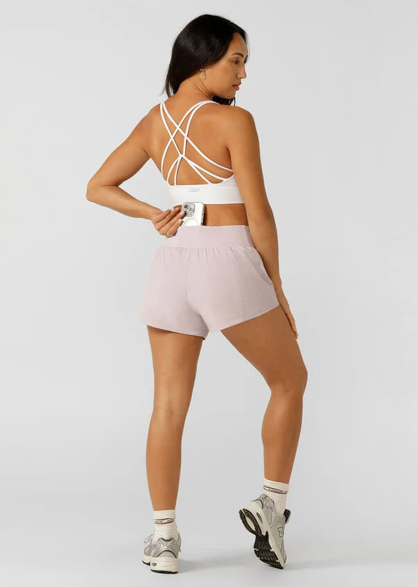Stretch & Stride Pocket Run Short- pale orchid lilac