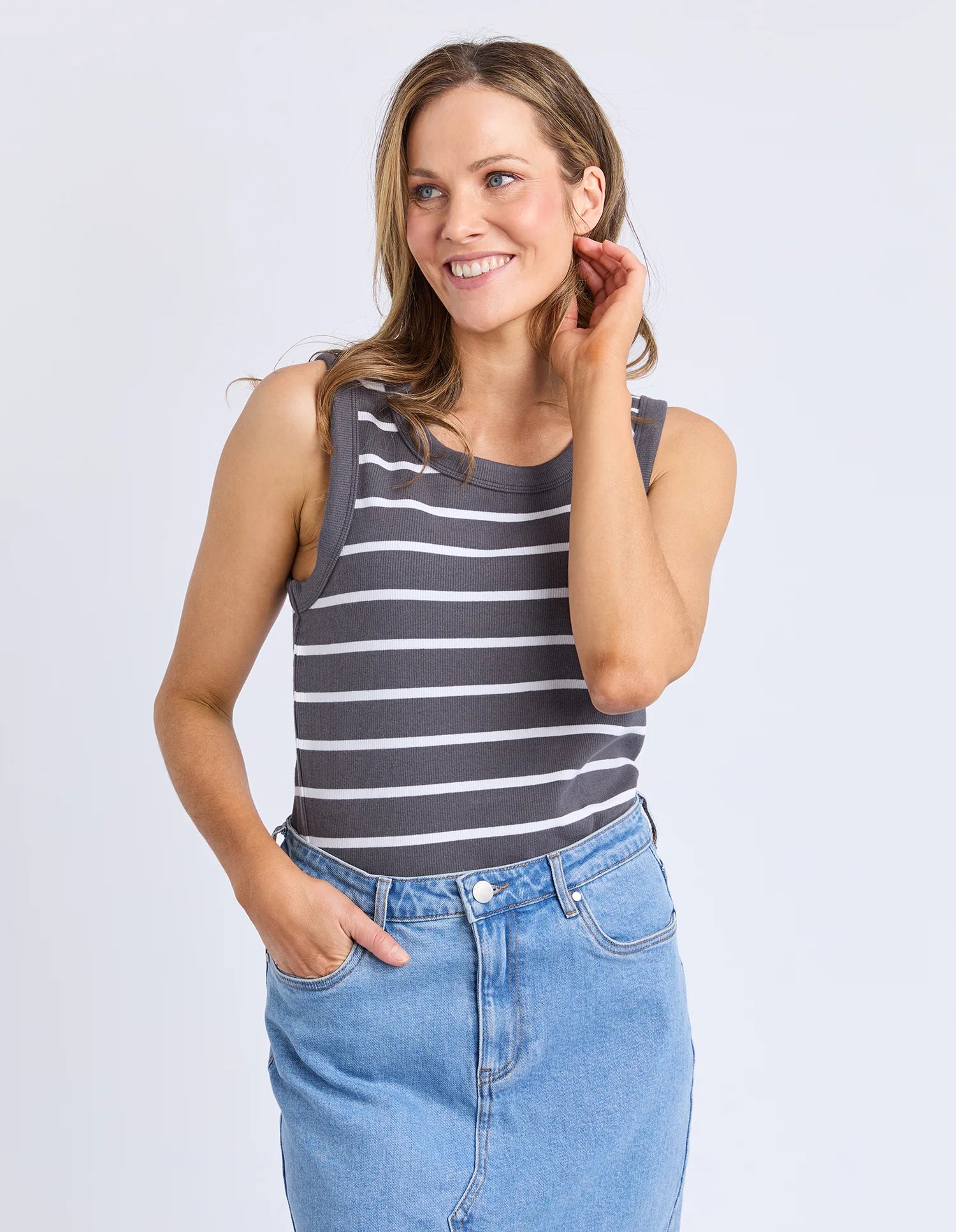Iris Stripe Tank Charcoal & White