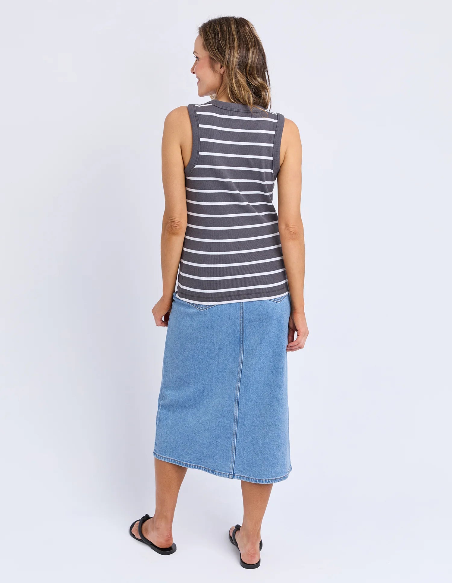 Iris Stripe Tank Charcoal & White
