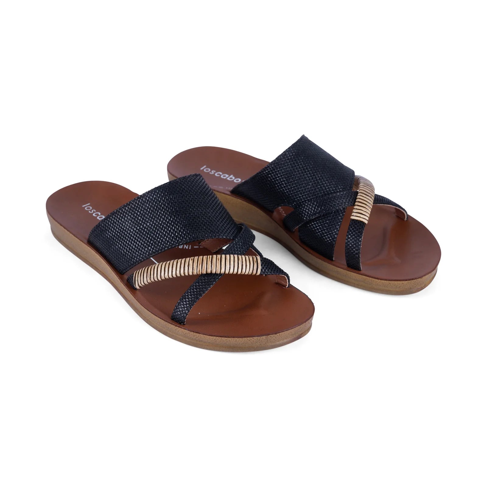 Los Cabos|Bride Sandals- BLKRAFFIA