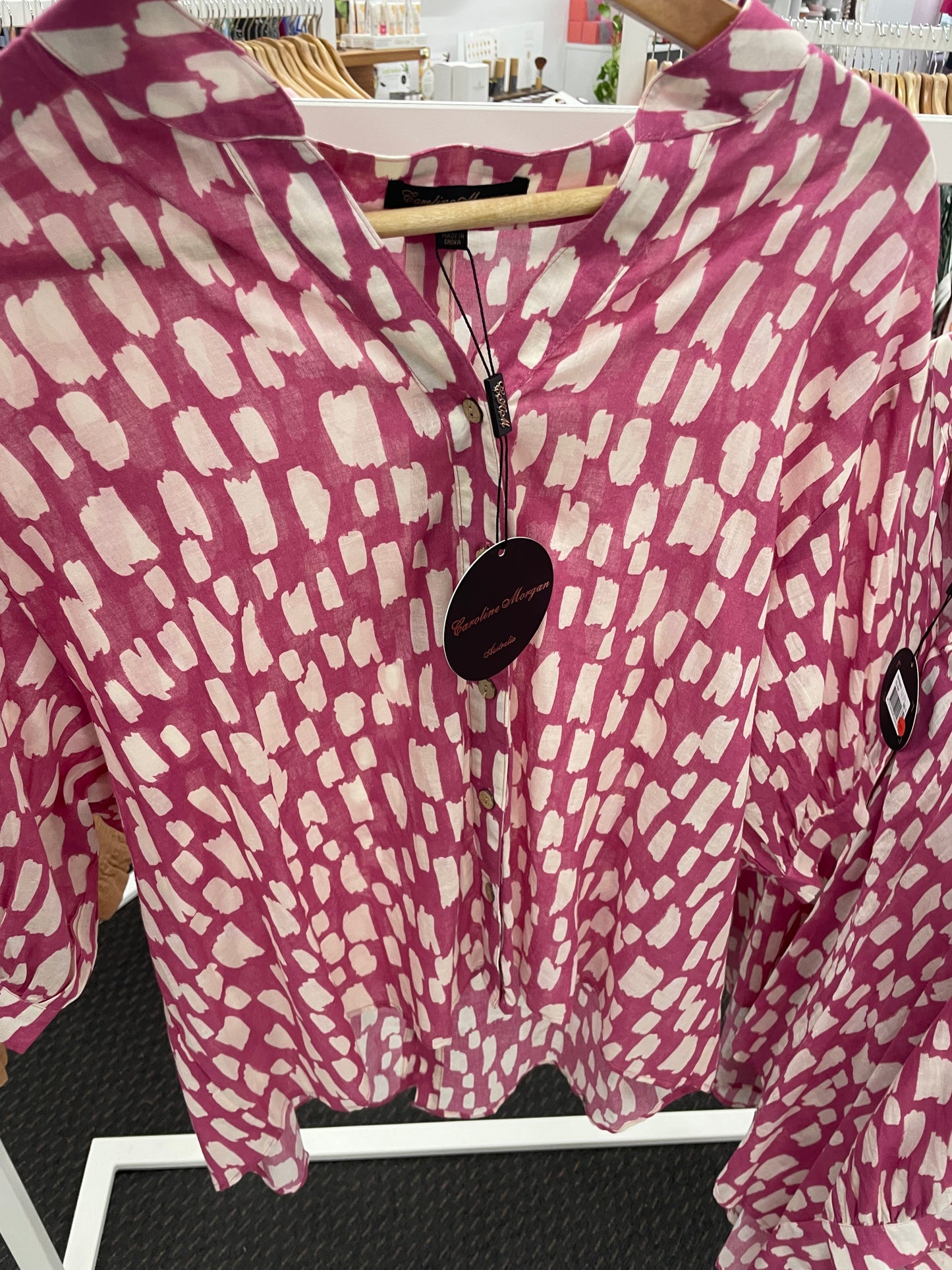 Pink & white stacey button up