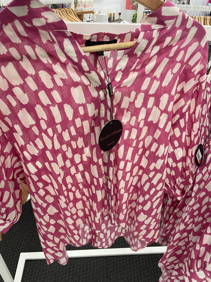 Pink & white stacey button up