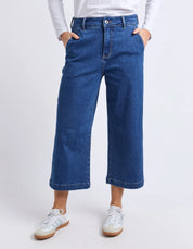 Elm| Sidney Cropped Wide Leg Jean Dark Blue Wash