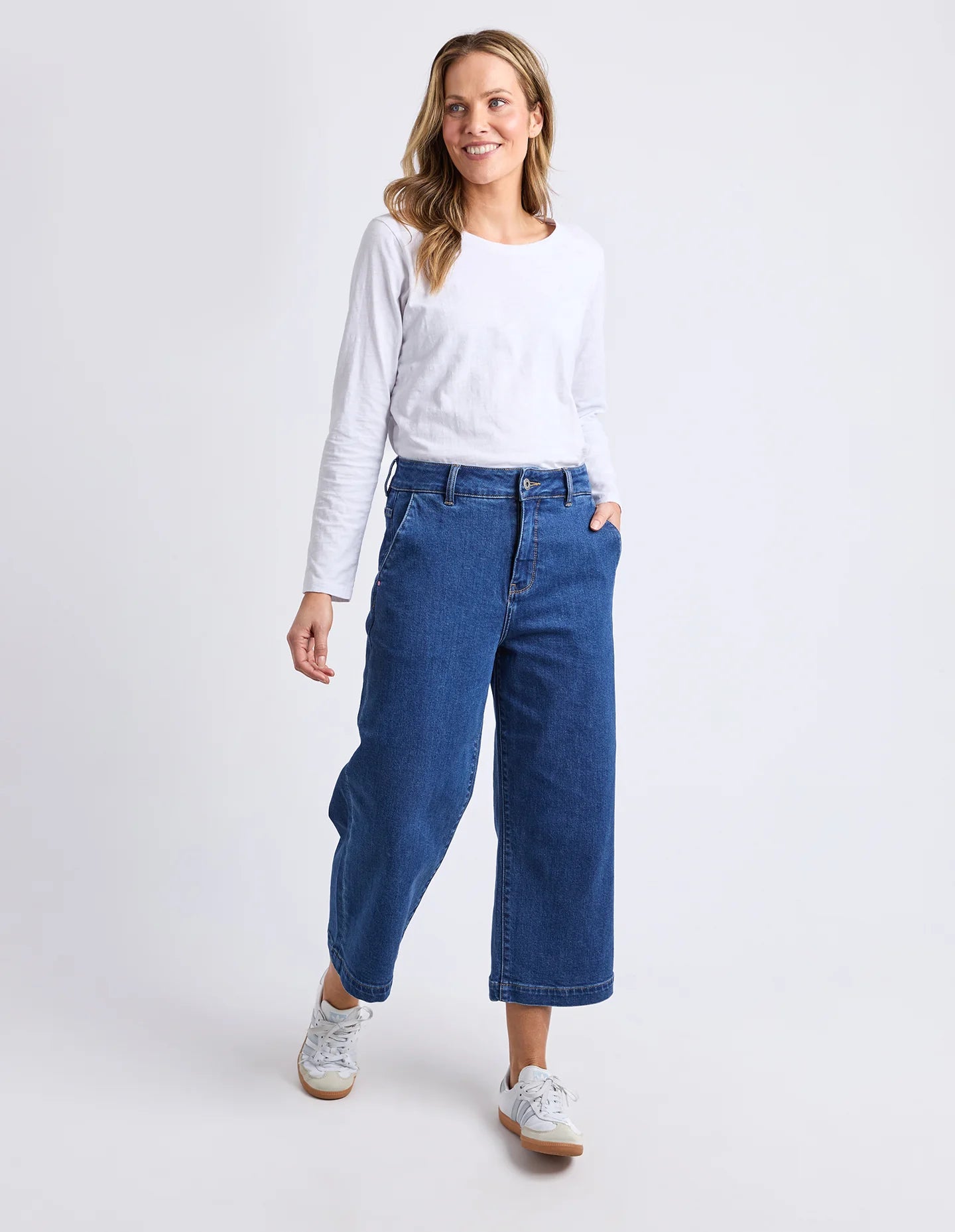 Elm| Sidney Cropped Wide Leg Jean Dark Blue Wash