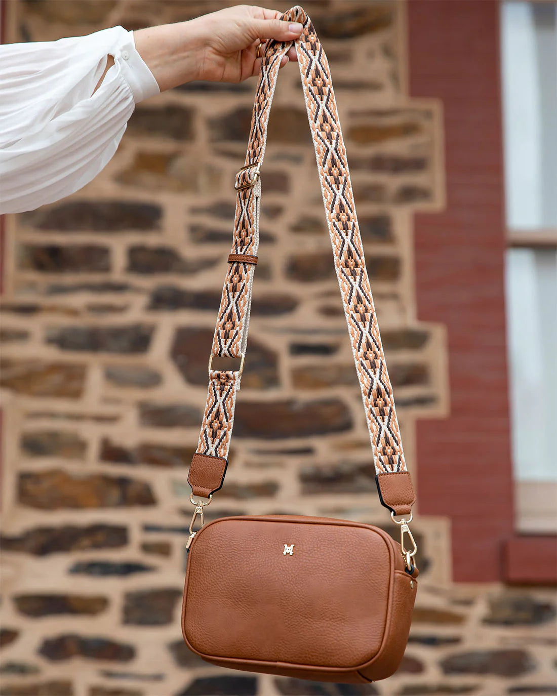 Aztec bag strap- black & brown