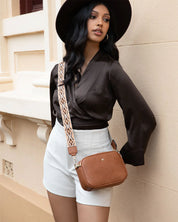 Aztec bag strap- black & brown