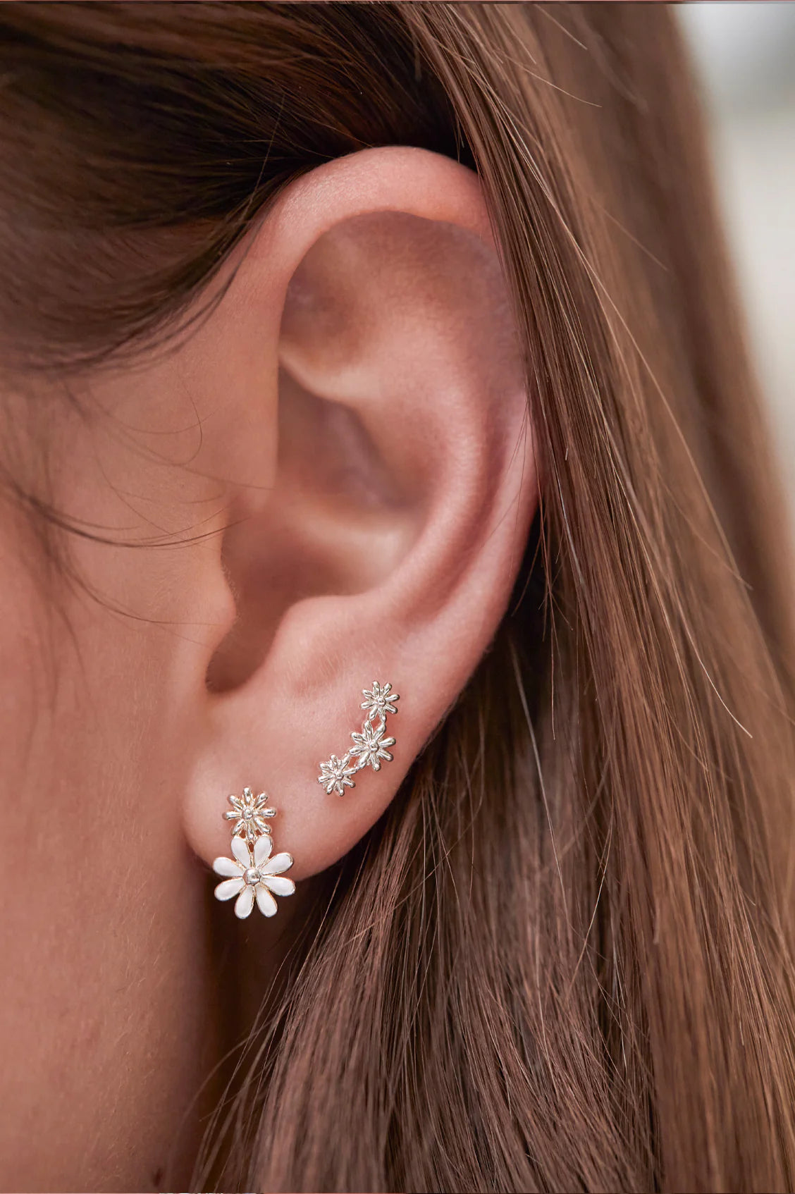 Estella Bartlett |White Enamel Double Flower Studs