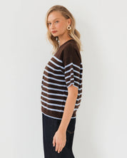 SADIE STRIPE KNIT TEE- chocolate blue stripe
