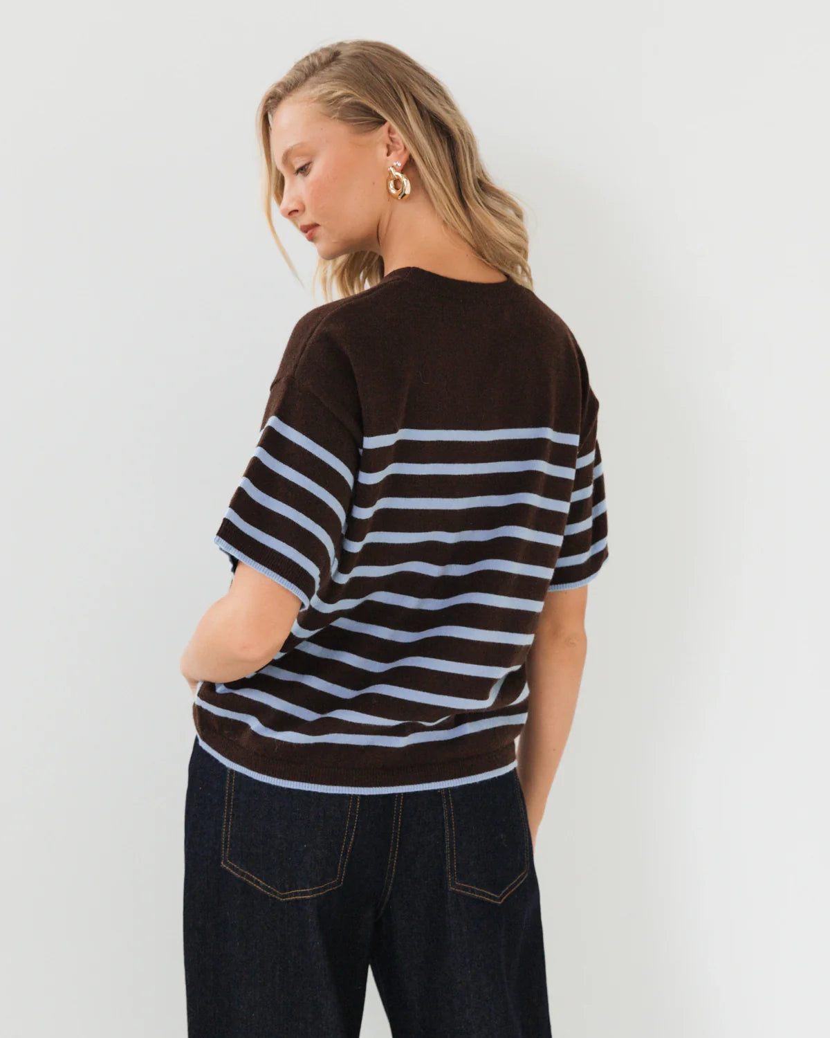 SADIE STRIPE KNIT TEE- chocolate blue stripe