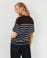 SADIE STRIPE KNIT TEE- chocolate blue stripe