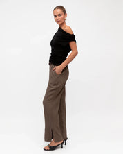 JASMINE TEXTURED PANTS- chocolate
