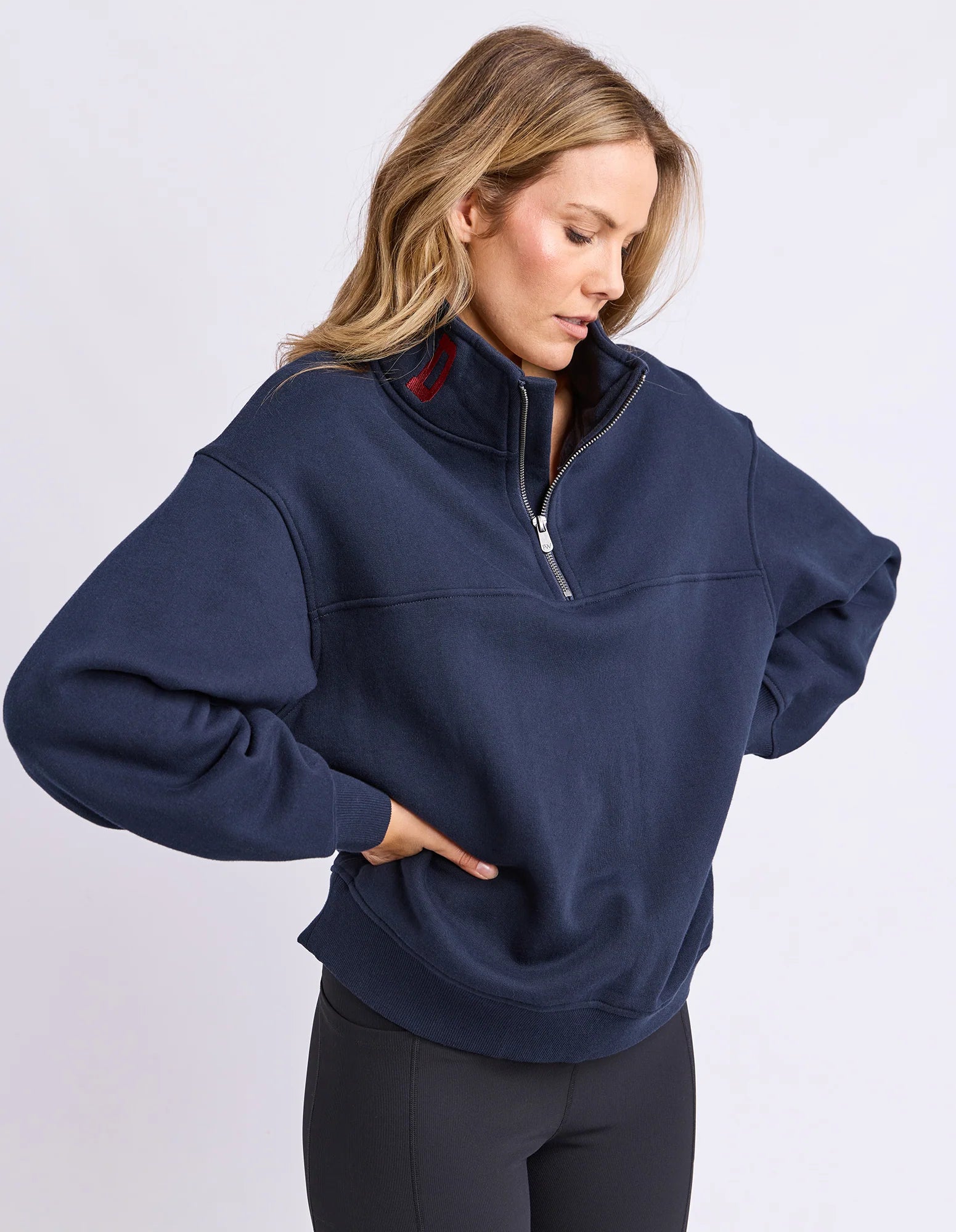 College Contrast Zip Crew Navy With Red