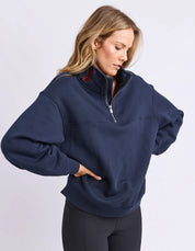 College Contrast Zip Crew Navy With Red