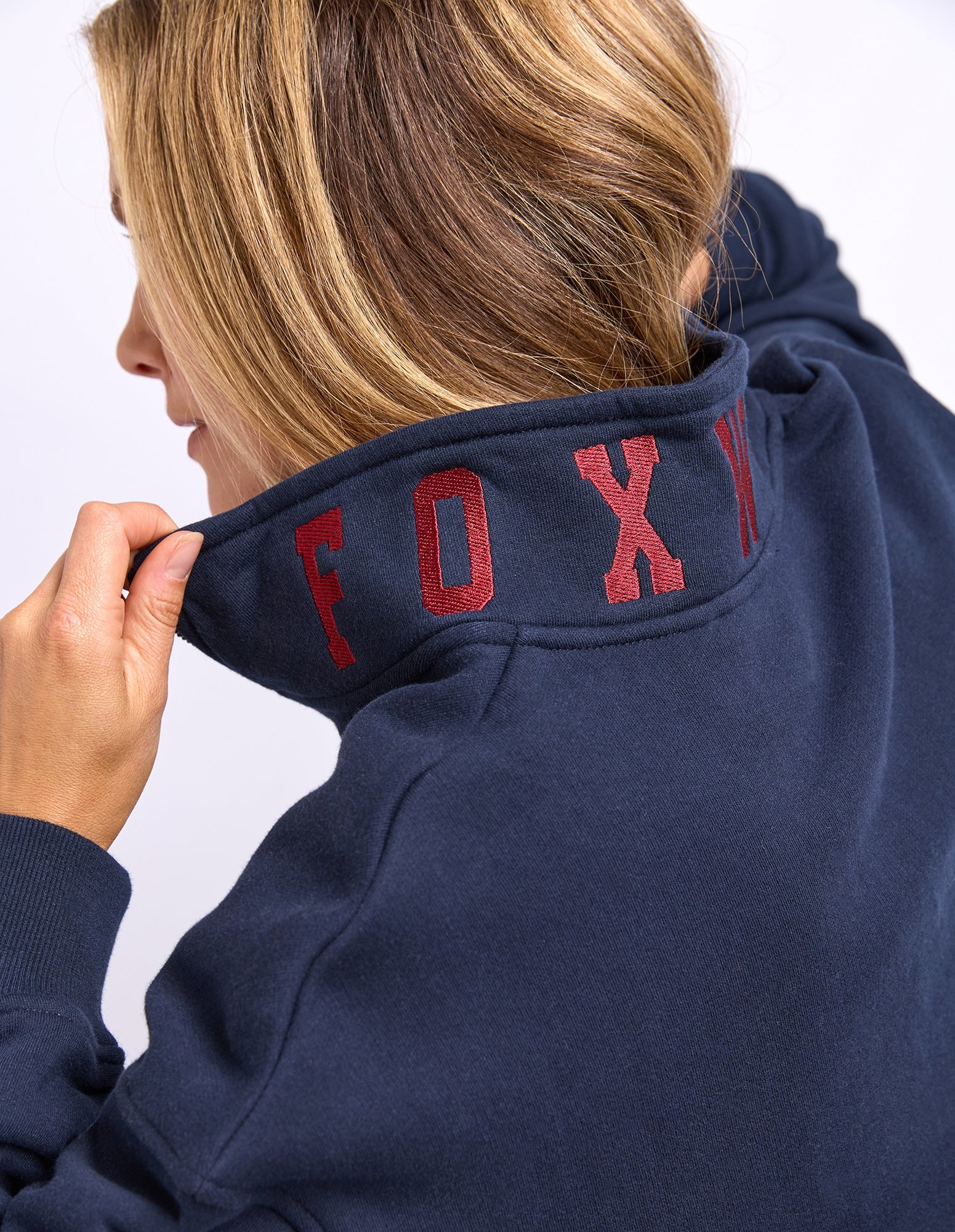 College Contrast Zip Crew Navy With Red