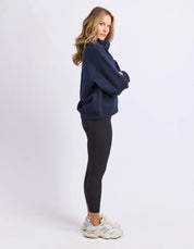 College Contrast Zip Crew Navy With Red