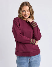 Foxwood| Alex Stripe Cuff Crew Windsor Wine