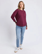 Foxwood| Alex Stripe Cuff Crew Windsor Wine