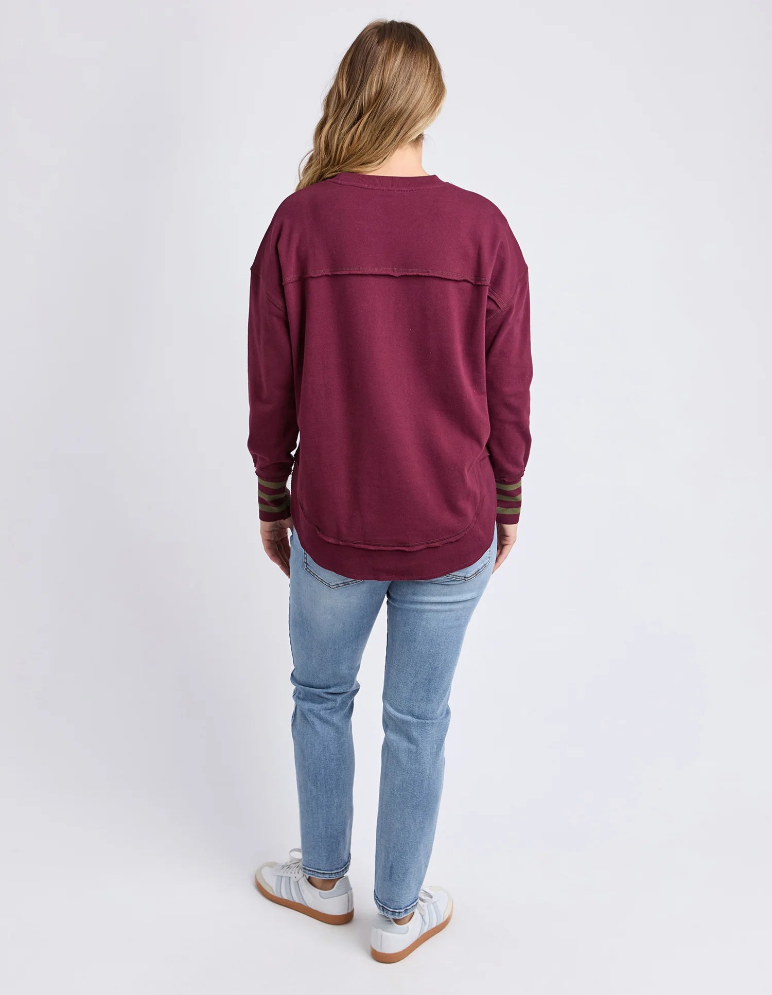 Foxwood| Alex Stripe Cuff Crew Windsor Wine
