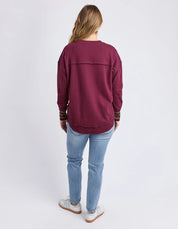 Foxwood| Alex Stripe Cuff Crew Windsor Wine
