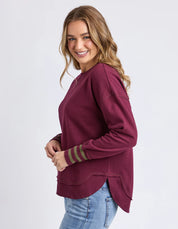 Foxwood| Alex Stripe Cuff Crew Windsor Wine
