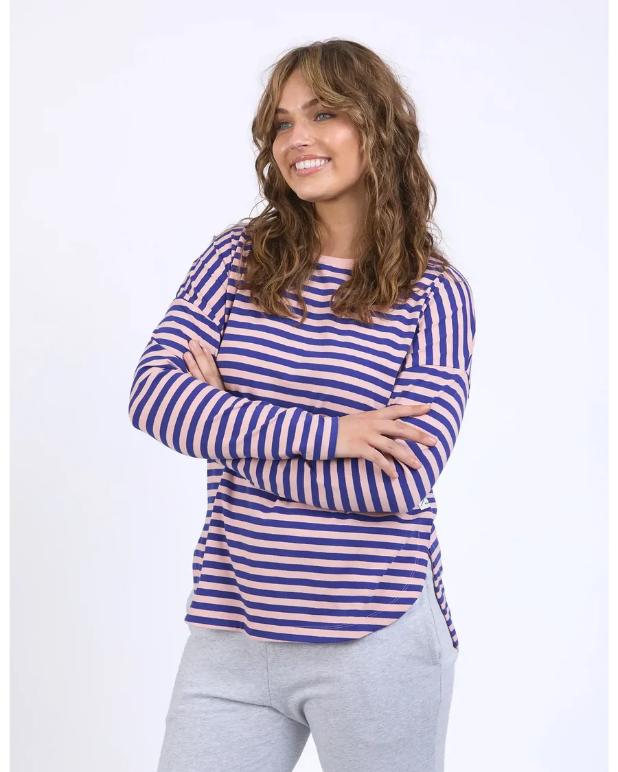LAUREN L/S STRIPE TEE - DEEP BLUE AND BLUSH STRIPE