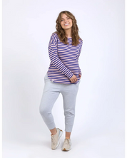 LAUREN L/S STRIPE TEE - DEEP BLUE AND BLUSH STRIPE