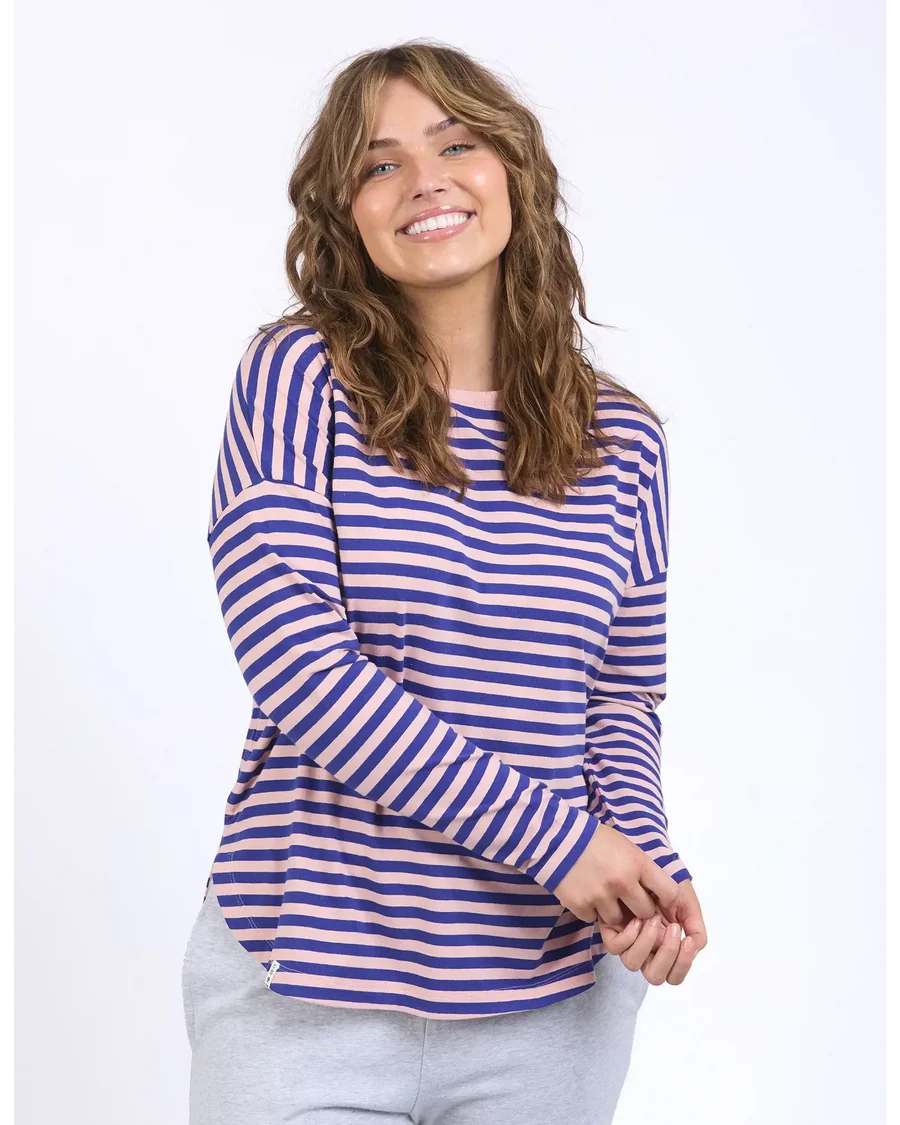LAUREN L/S STRIPE TEE - DEEP BLUE AND BLUSH STRIPE
