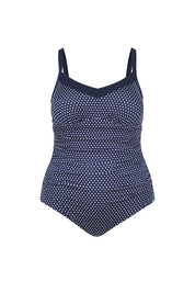 Chlorine resistant navy & white dots underwire one piece