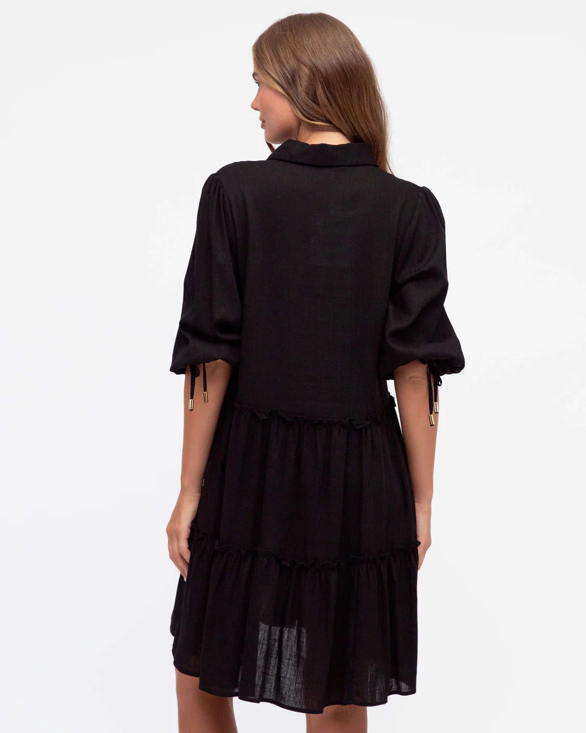 BUTTON FRONT TIERED MINI DRESS